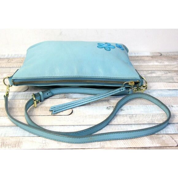 Fossil EMBROIDERED BLUE GENUINE LEATHER CROSSBODY SHOULDER BAG MESSENGER BAG - Picture 8 of 10